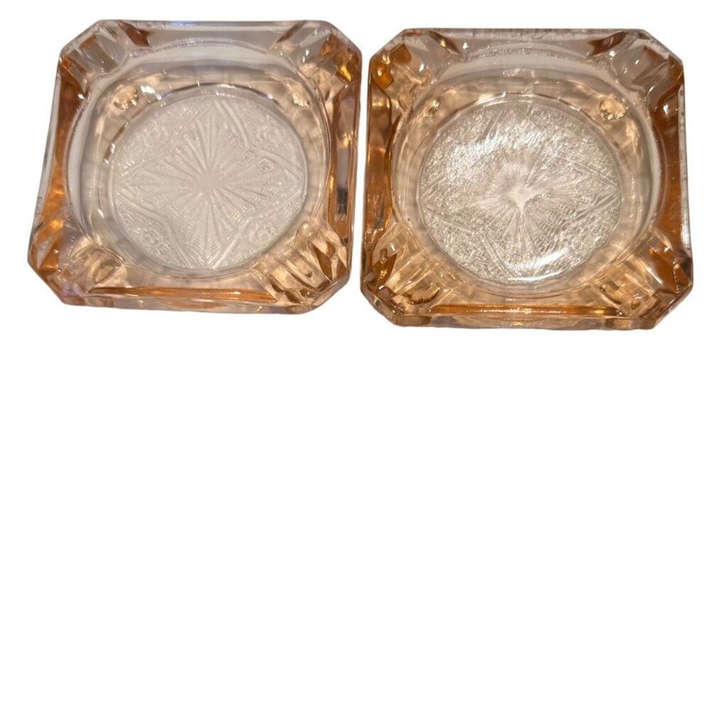 2 Depression Glass Ashtrays Jeanette Adam Pink Trinkets Jewelry Set of 2 Vintage - Picture 6 of 16